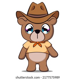 cute bear cartoon mascot vector illustration dressed up in a cowboy style