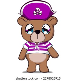 cute bear cartoon mascot vector illustration dressed up in a pirate style