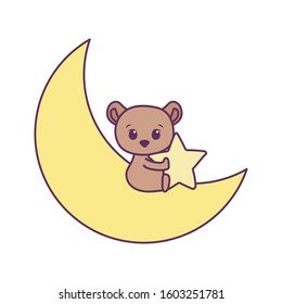 Cute bear cartoon and moon design, Animal zoo life nature character childhood and adorable theme Vector illustration