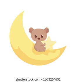Cute bear cartoon with moon design, Animal zoo life nature character childhood and adorable theme Vector illustration
