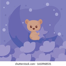 Cute bear cartoon and moon design, Animal zoo life nature character childhood and adorable theme Vector illustration