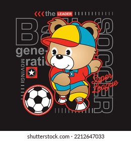 cute bear cartoon playing soccer vector illustration