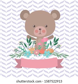 Cute bear cartoon and ribbon design, Animal zoo life nature character childhood and adorable theme Vector illustration