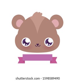 Cute bear cartoon with ribbon design, Animal zoo life nature character childhood and adorable theme Vector illustration