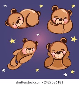 Cute bear cartoon sleeping vector.