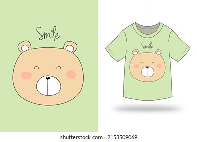 Cute bear cartoon for t shirt vector