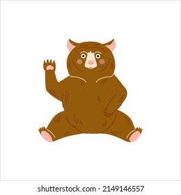 Dibujo vectorial de dibujos animados de oso lindo. Oso pardo aislado en fondo blanco