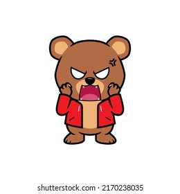 Cute bear cartoon vector illustration, Angry animals concept icon design