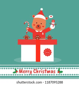 cute bear cartoon vector.Merry Christmas day.