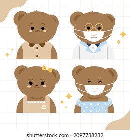 Cute Bear Cartoon wearing Face Mask