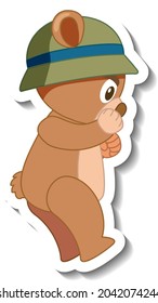 Cute bear cartoon wearing hat sticker side view  illustration