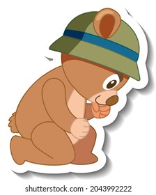 Caricatura de oso lindo con una ilustración de la vista lateral de la pegatina