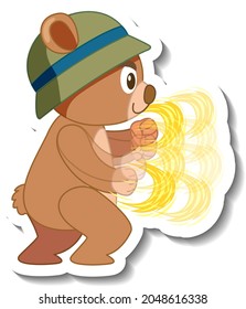 Cute bear cartoon wearing hat sticker side view  illustration