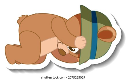 Cute bear cartoon wearing hat sticker side view  illustration