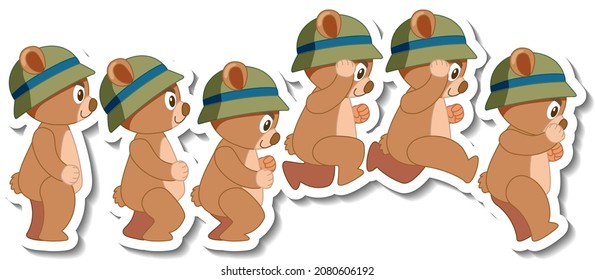 Cute bear cartoon wearing hat sticker side view  set illustration
