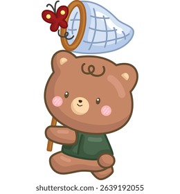 a cute bear catching bug