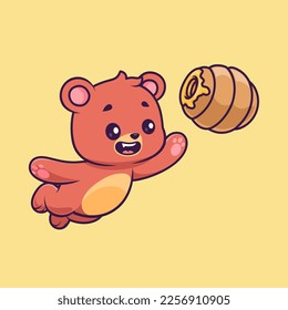 Cute Bear Catching Honeycomb Cartoon Vector Icon Illustration. Animal Nature Icon Concept Isolated Premium Vector. Flat Cartoon Style