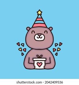 cute bear celebrate birthday party cartoon, illustration for stickers and t shirt.
