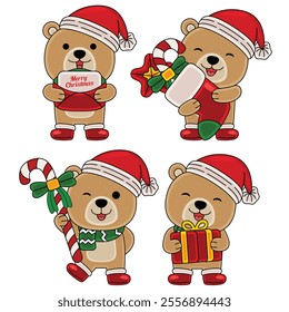 cute bear celebrate christmas vector illustration