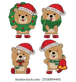 cute bear celebrate christmas vector illustration