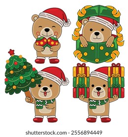 cute bear celebrate christmas vector illustration