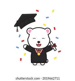 Cute bear celebrate on graduation day cartoon icon illustration. Design isolated flat cartoon style