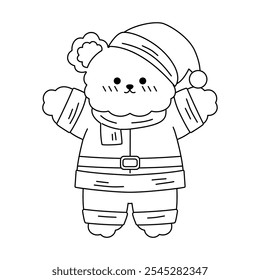 Cute Bear Celebrating Christmas Outline Coloring Page Printable 