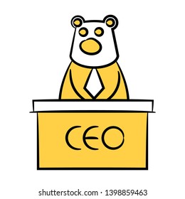 cute bear ceo sitting on table yellow stick figure theme