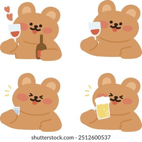 cute bear character with alcohol