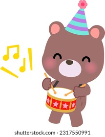 Cute bear character beating a drum