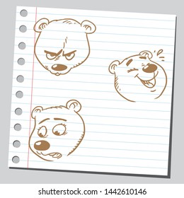 Cute bear character design (different head poses and expressions).