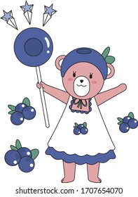 
Cute bear character design that likes blueberries