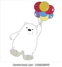 Cute bear character holding assorted color ballons