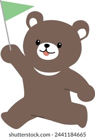A cute bear character holding a flag.