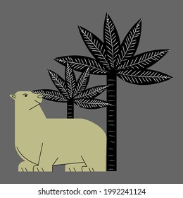 Cute-Bär-Zeichen Symbol Vektorgrafik. Gravur, Linie, Braun, Tiercharakter.