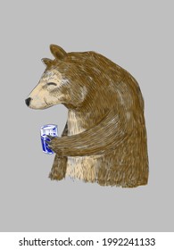 Cute-Bär-Zeichen Symbol Vektorgrafik. Gravur, Linie, Braun, Tiercharakter.