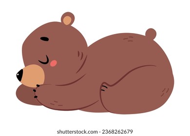 Cute Bear Character with Rounded Ears Lying and Sleeping Vector Illustration