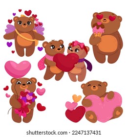 Cute bear character set isolated. Happy Valentine s day vector illustration in cartoon style.