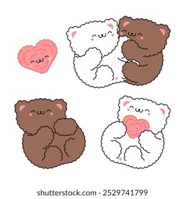 Conjunto de caracteres de urso bonito. Amor e ursinho de pelúcia. Personagem animal de animação. Casal ursos rabiscar