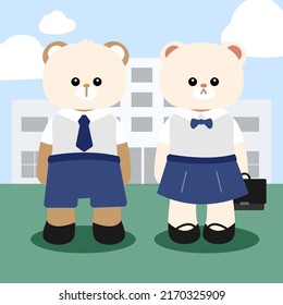 Cute-Bär-Charakter auf thailändischer Studentenuniform