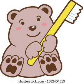 Cute bear character with toothbrush
