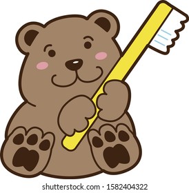 Cute bear character with toothbrush