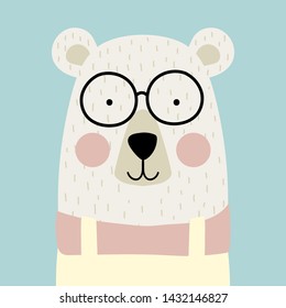 Cute bear character. Vector illustration for birthday invitation,postcard and sticker