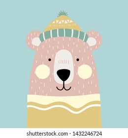 Cute bear character. Vector illustration for birthday invitation,postcard and sticker