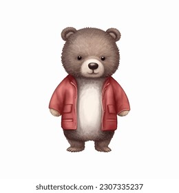 cute bear character wears trendy clothes vector painting illustration