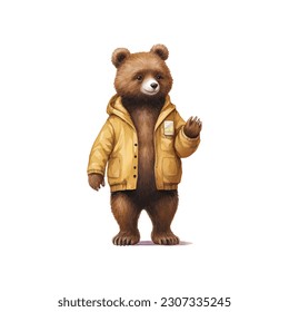 cute bear character wears trendy clothes vector painting illustration