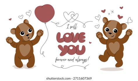 Personagens De Urso Bonito Com Citação De Amor