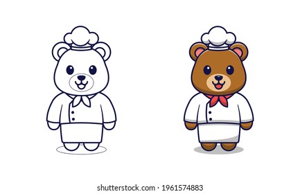 Cute bear chef cartoon coloring pages for kids