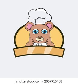 El chef es un buen osezal y el tema de la cocina. Mascota, Carácter, Logo, Etiqueta E Icono. Vector e Ilustración.