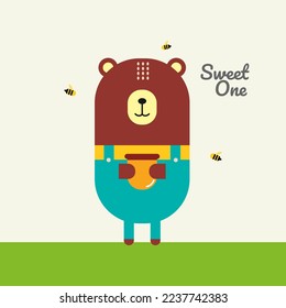 Cute bear in childish style. Vector Illustration. Can be used for fabric and textile, wallpapers, backgrounds, home decor, posters, cards.